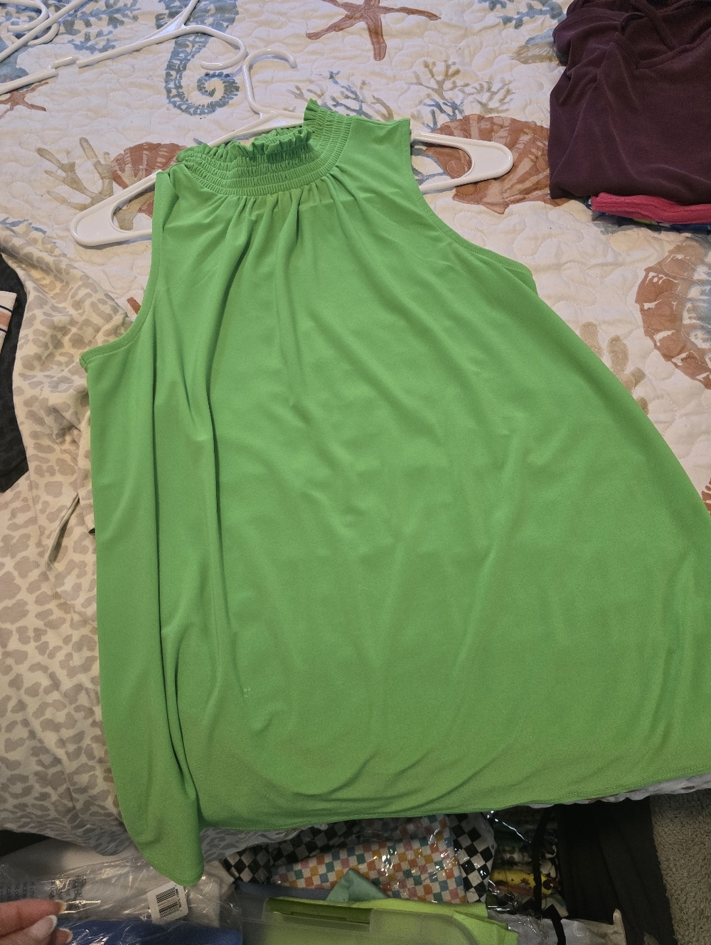 Sleeveless Smocked Neck Neon Green Flowy Women's Top Small